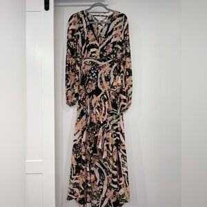 Guess Black and Pink Floral Long Sleeve Dress